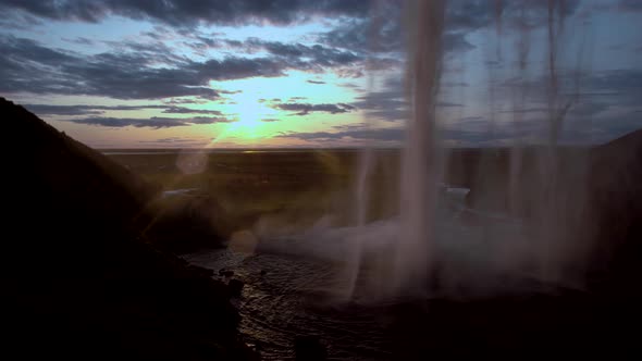 Seljalandfoss Waterfall in Sunset Time, Iceland