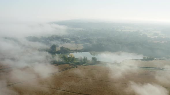 Morning view of foggy landscape at Bavaria road