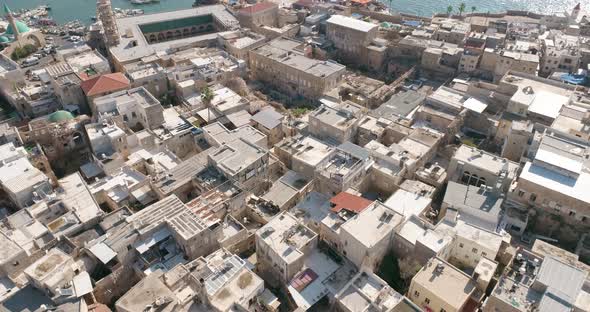 Aerial top down view of Acre old town, Old City of Acre, Israel.