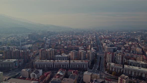 Capital city of North Macedonia . Amazing drone footage from  Skopje.