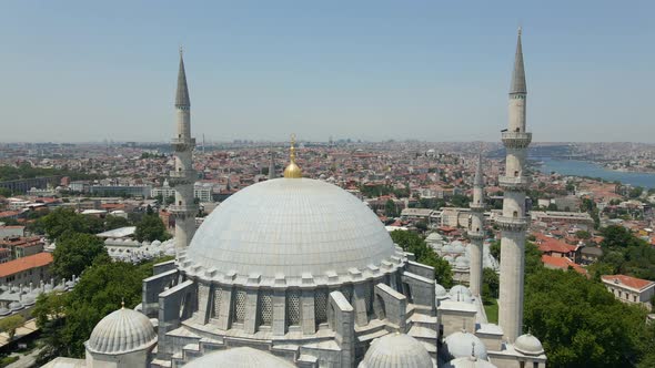 Parallax of the dome and minarets of Istanbul's Blue Mosque