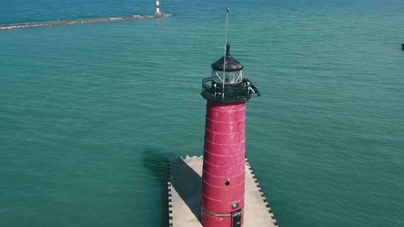 Big Red Lighthouse on the Shores of Lake Michigan