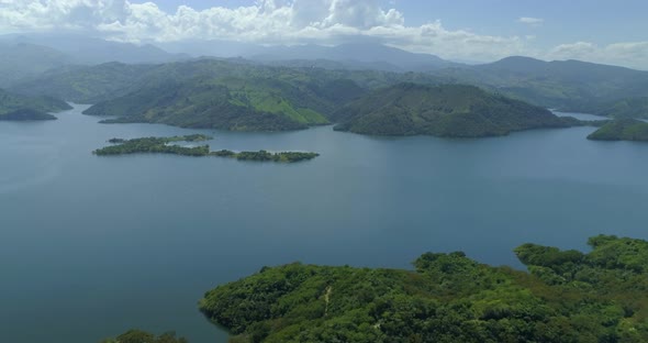 Aerial forward of Mao river near Moncion dam. Dominican Republic