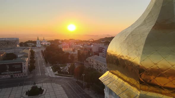 St. Sophia Church in the Morning at Dawn. Kyiv. Ukraine. Aerial View