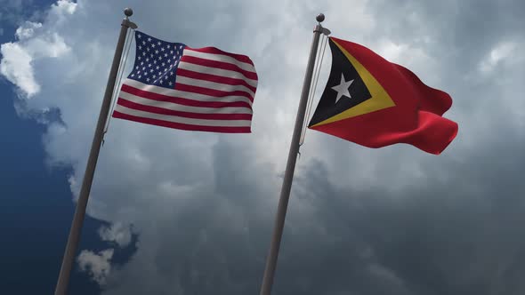 Waving Flags Of The United States And East Timor 4K