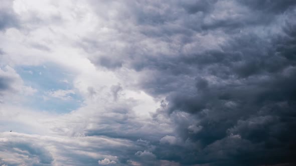 Timelapse of Gray Cumulus Clouds Moves in Blue Dramatic Sky Cirrus Cloud Space