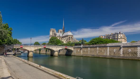 Seine and Notre Dame De Paris Timelapse Hyperlapse is the One of the Most Famous Symbols of Paris