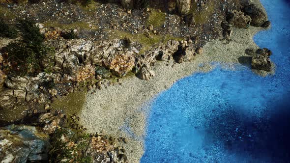 Aerial View From Flying Drone of Rocky Island in Atlantic Ocean