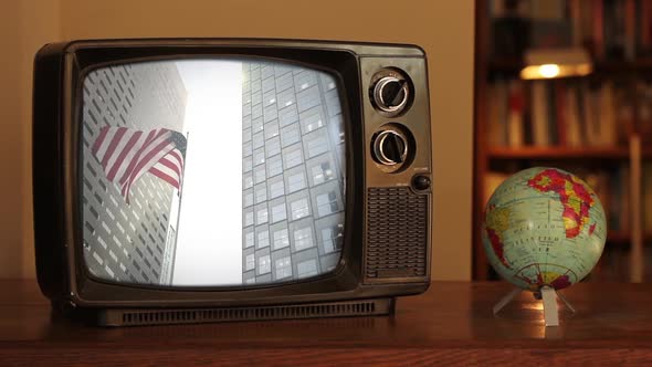 US Flag in Miami Downtown as Seen on Retro TV Set.