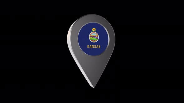 3d Animation Map Navigation Pointer With Kansas Flag With Alpha Channel - 4K