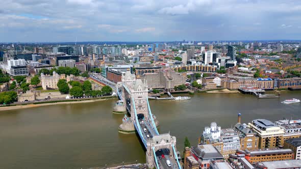 Aerial View Over the Tower Bridge and River Thames in London