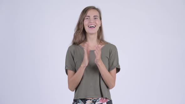 Happy Young Beautiful Woman Clapping Hands