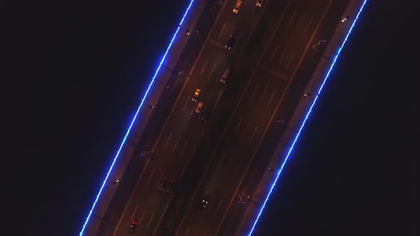 Aerial Top Down View of the Bridge in the Modern City Drone View of the Bridge with Illumination