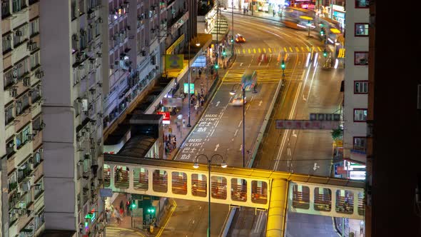 Hong Kong Heavy Street Traffic Timelapse Pan Up