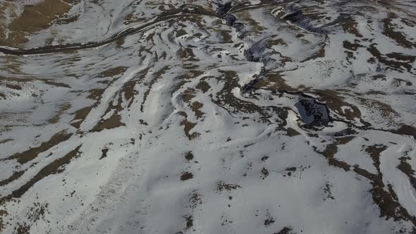 Aerial view of mountains near Datvijvari Pass in Khevsureti. Georgia