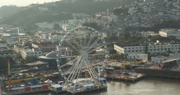 La Perla Ferris Wheel Aerial Travelling In Malecon Guayaquil  City Ecuador