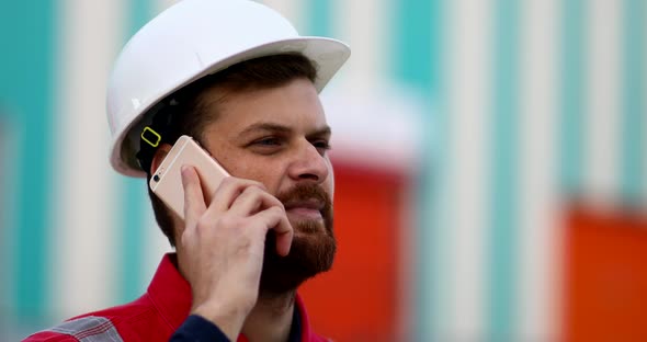 Construction Worker Using Mobile Phone