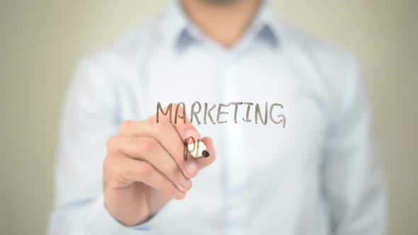 Marketing Plan, Businessman Writing on Transparent Screen