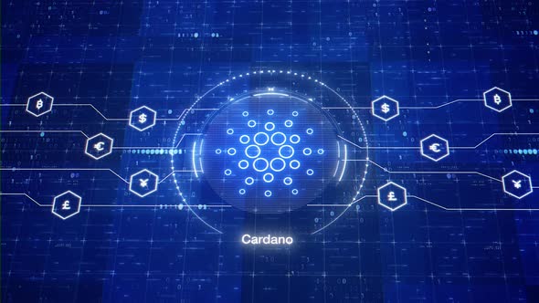 Cardano blockchain platform animated logo. ADA cryptocurrency. Animation of virtual crypto currency