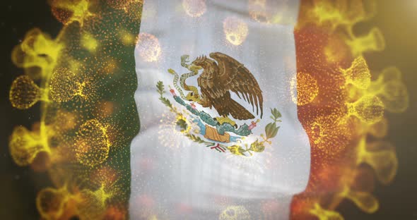 Mexico Flag With Coronavirus Microbe Centered 4K alt