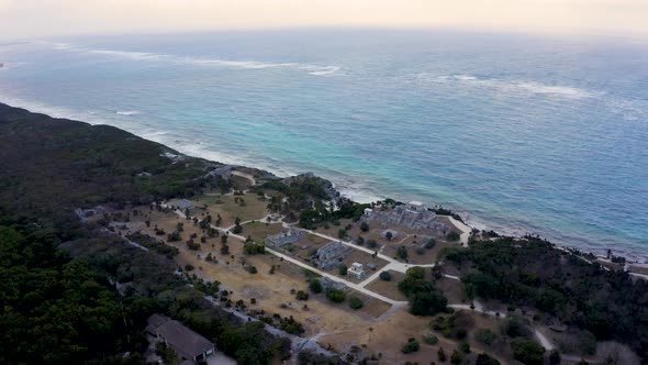 Aerial View of the Mayan Ruins of Tulum at Tropical Coast