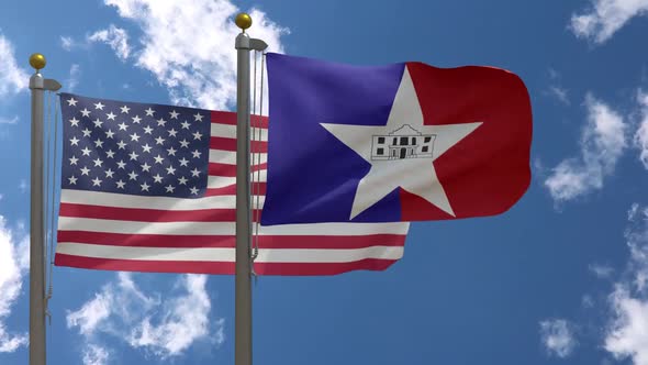 Usa Flag Vs San Antonio City Flag Texas  On Flagpole