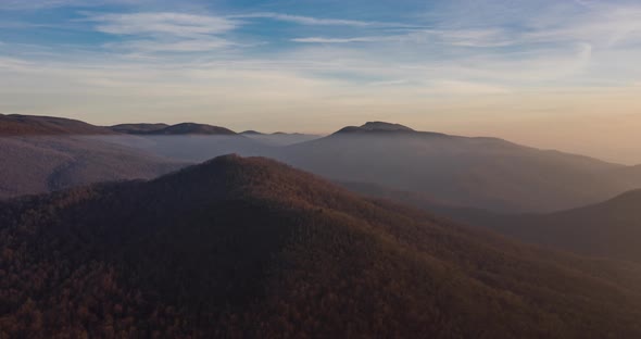 Aerial hyperlapse of Big Tom Mountain at dawn, Syria, VA