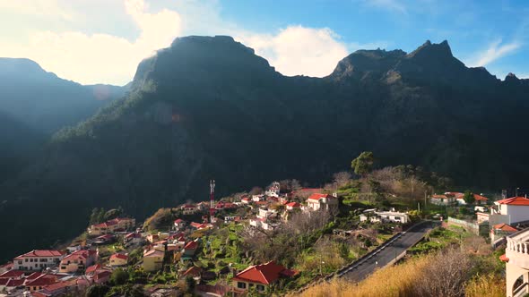 Pan Left of the Village of Curral Das Freiras in the Madeira Islands Portugal
