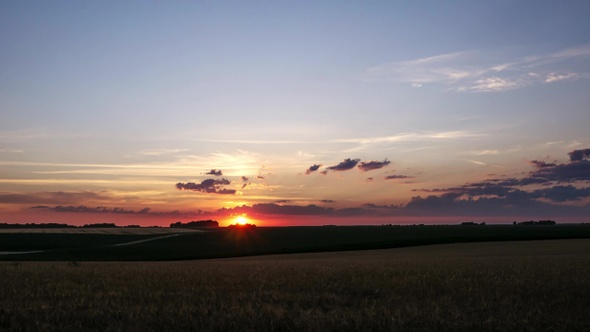 Villedieu Red Sunset on Agriculture Wheat Timelapse
