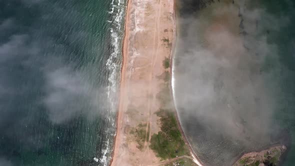 Aerial View of the Nazimov Sand Spit in Fog