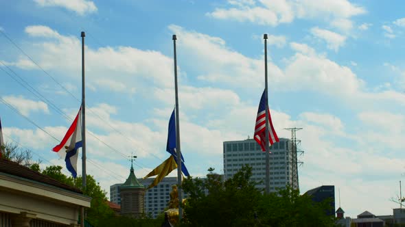 United States Louisiana New Orleans Flags Half Staff Slow Motion