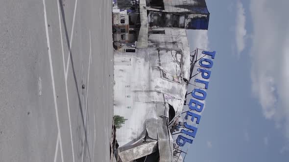 Vertical Video of a Destroyed Shopping Mall During the War in Bucha Ukraine