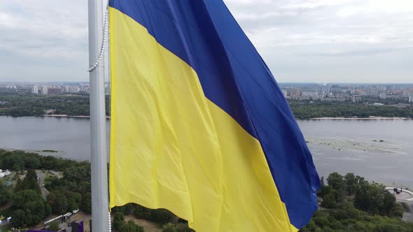 Kyiv - National Flag of Ukraine By Day. Aerial View. Kiev