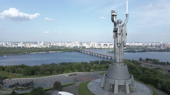 Aerial View of the Motherland Monument. Slow Motion