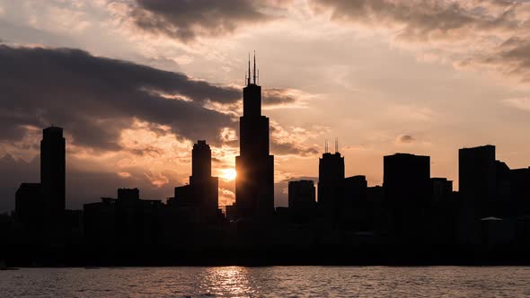 Chicago Willis Tower Silhouette at Sunset