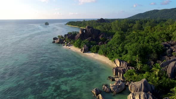 Anse Source d'Argent Beach La Digue Island Seyshelles Drone Aerial View of La Digue Seychelles Bird