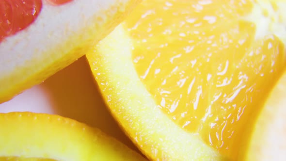 Close Up Many Colorful Fresh Citrus Fruit Slices Orange Grapefruit