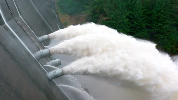 Water Pumped Through a Hydroelectric Power Station Dam Slow Motion