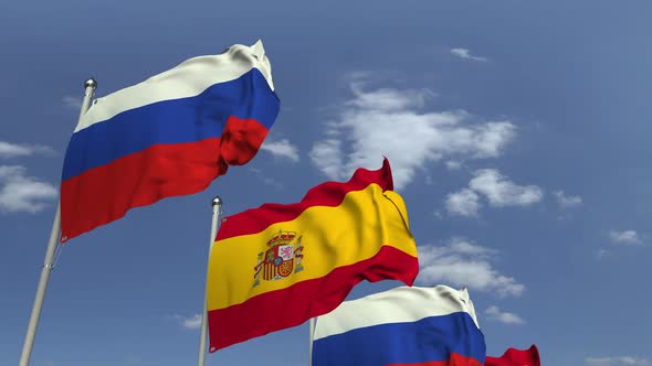 Many Flags of Spain and Russia