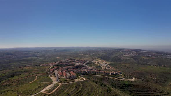 Aerial panorama shot turn around 360, Jerusalem area hills, Israel