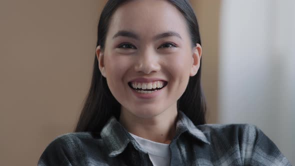 Close Up Asian Woman Say Wow Surprised Female Face Wonder Amaze Happy Winning Expression Amazed