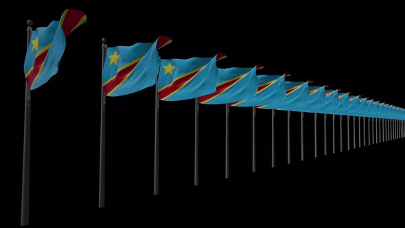 Row Of Democratic Republic Of The Congo Flags With Alpha 4K