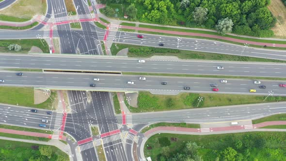 Aerial view of highway junction with traffic i