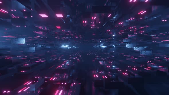 Fly Through Technology Cyberspace with Neon Glow