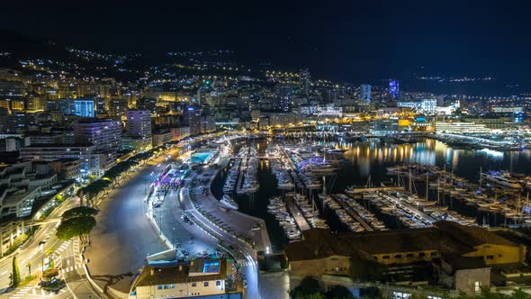 Panorama of Monte Carlo Timelapse Hyperlapse at Night From the Observation Deck in the Village of