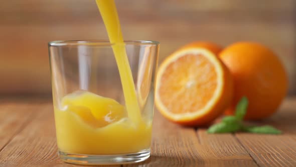 Slow Motion Shot of Fresh Orange Juice Being Poured in a Glass.