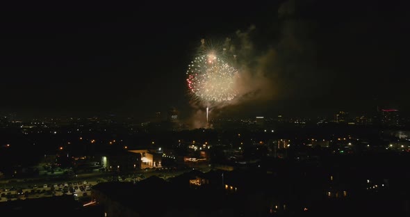 Aerial of Houston 4th of July fireworks at night