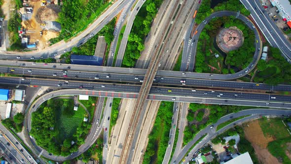 4K : Aerial view and top view of traffic on city.