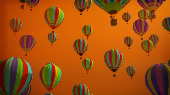 Large fleet of multi-colored hot air balloons. Group of smooth-shaped airships