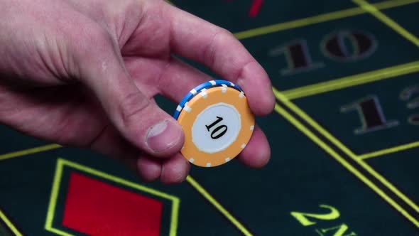 Croupier Makes a Trick with Standart Poker Chips, Slow Motion